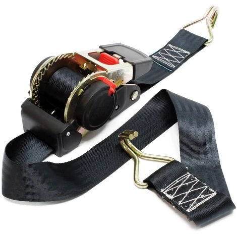 WILTEC Sangle D’arrimage 1,8m X 50mm Traction 750 DaN PES Crochet En Forme S Avec Tendeur à Cliquet 1 WILTEC Sangle D’arrimage 1,8m X 50mm Traction 750 DaN PES Crochet En Forme S Avec Tendeur à Cliquet