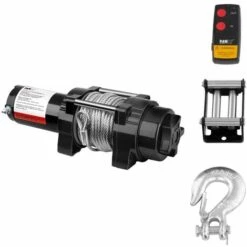 MSW Treuil 4X4 Treuil Électrique 12V Quad 1590 Kg 1000 W 4 Tonnes Câble Acier Poulie - Noir