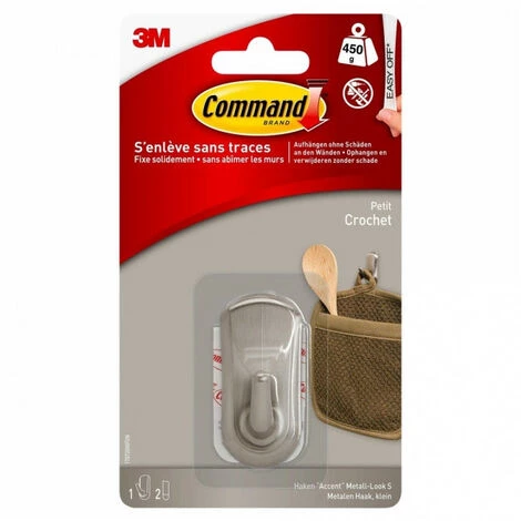 Crochet Avec Languettes Adhésives - Petit Modèle 3M Command 1 Crochet Avec Languettes Adhésives - Petit Modèle 3M Command