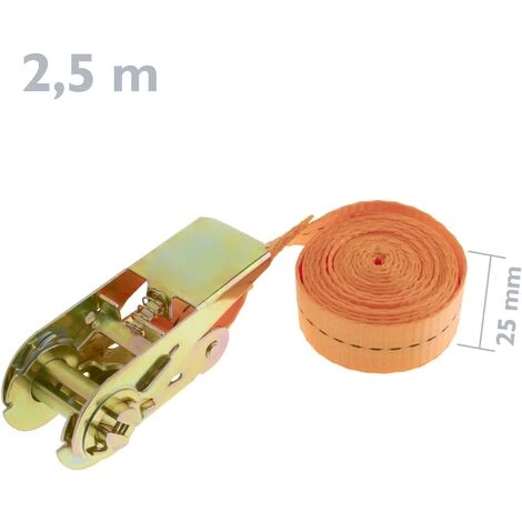 PrimeMatik - Lot De 4 Sangles D'arrimage à Cliquet De 2.5m X 25mm 800Kg, Couleur Orange 2 PrimeMatik - Lot De 4 Sangles D'arrimage à Cliquet De 2.5m X 25mm 800Kg, Couleur Orange – Image 2