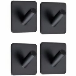 BETTERLIFE 4 Pièces, Crochet à Serviette Auto-adhésif, Noir, Crochet à Serviette Auto-adhésif Sans Trous Pour Salle De Bain Et Cuisine Crochet à Manteau Noir En Acier Inoxydable