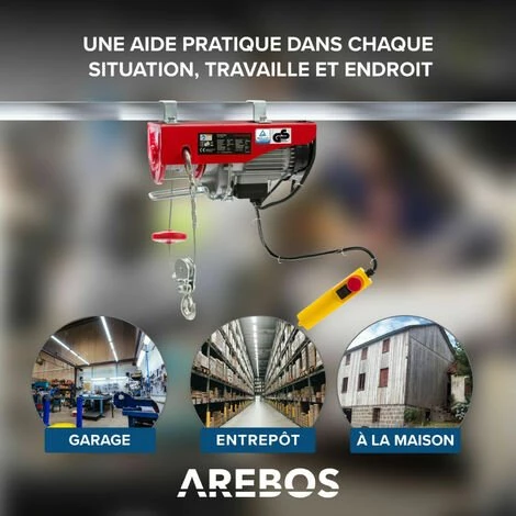 AREBOS Treuil Palan électrique | 200/400 Kg | 1000W | Treuil Palan à Chaine à Levier | Treuil Palan à Ascenseur Levage Pour Avec Télécommande, Pour Chariot Élévateur, Entrepôts, Chantiers - Rouge 4 AREBOS Treuil Palan électrique | 200/400 Kg | 1000W | Treuil Palan à Chaine à Levier | Treuil Palan à Ascenseur Levage Pour Avec Télécommande, Pour Chariot Élévateur, Entrepôts, Chantiers - Rouge – Image 4