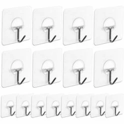 BETTERLIFE Crochets16, Auto-adhésifs En Viscose Transparente Crochet à Serviette Crochet Mural (7,2 Cm X 7,2 Cm) Pour Les Tentures Murales Et Les Supports De Plafond De Cuisine Et De Salle De Bain, 22 Lb / 10 Kg