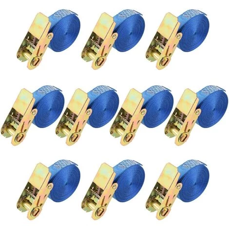 FIXKIT 10 PCS Sangle De Serrage à Cliquet Monobloc En Polyester Et Acier, CE (25mm X 6m, 800kg, Bleu) 2 FIXKIT 10 PCS Sangle De Serrage à Cliquet Monobloc En Polyester Et Acier, CE (25mm X 6m, 800kg, Bleu) – Image 2