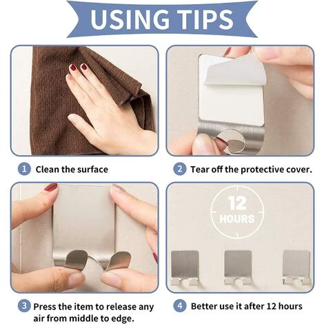 DEVENIRRICHE Crochet Adhésif Porte Rasoir Double Crochet Métal Waterproof Support De Rasoir Accroche Serviette Salle De Bain En Acier INOX Pour La Douche Peut Supporter Jusqu'à 1 Kg (4 Pièces) 5 DEVENIRRICHE Crochet Adhésif Porte Rasoir Double Crochet Métal Waterproof Support De Rasoir Accroche Serviette Salle De Bain En Acier INOX Pour La Douche Peut Supporter Jusqu'à 1 Kg (4 Pièces) – Image 5