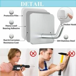 BRIDAY 4PCS Crochet Adhésif, Crochet Imperméable Et Résistant En Acier Inoxydable Pour Salle De Bain, Cuisine, Mur, Porte, Armoire -Treuil, cric, palan et accessoires Soldes Boutique 30399710 3