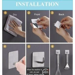 BRIDAY 4PCS Crochet Adhésif, Crochet Imperméable Et Résistant En Acier Inoxydable Pour Salle De Bain, Cuisine, Mur, Porte, Armoire -Treuil, cric, palan et accessoires Soldes Boutique 30399710 5