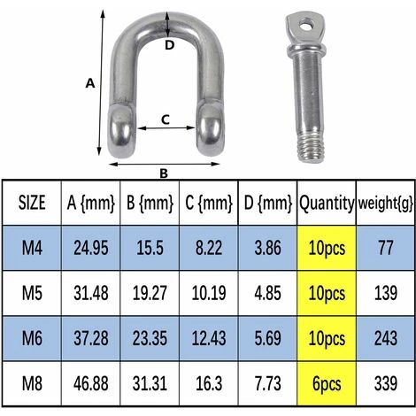 DEVENIRRICHE M5 D Manilles Acier Inoxydable 304 D Manille Goupille Vis Boucle Manille Manille Droite Joint Fermoir Manille Droite En Acier Manille En Forme De U Avec Fermeture 10PCS 2 DEVENIRRICHE M5 D Manilles Acier Inoxydable 304 D Manille Goupille Vis Boucle Manille Manille Droite Joint Fermoir Manille Droite En Acier Manille En Forme De U Avec Fermeture 10PCS – Image 2