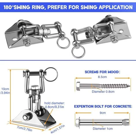 BRIDAY Lourds Crochet De Plafond Avec SUS304 Acier Inoxydable 360° Rotation 4 Vis De Fixation Pour Béton Bois Ensembles Yoga Hamac Chaise Accrochante CostumDeux Pièces 2 BRIDAY Lourds Crochet De Plafond Avec SUS304 Acier Inoxydable 360° Rotation 4 Vis De Fixation Pour Béton Bois Ensembles Yoga Hamac Chaise Accrochante CostumDeux Pièces – Image 2