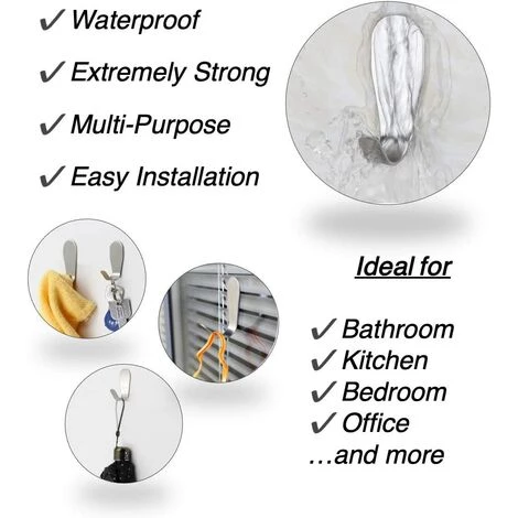 DEVENIRRICHE 6pc Puissants Crochets Auto-adhésifs - Crochet En J Robuste Et Résistant Pour Une Utilisation Générale De La Cuisine De La Salle De Bain Crochets Muraux Collants Imperméables 2 DEVENIRRICHE 6pc Puissants Crochets Auto-adhésifs - Crochet En J Robuste Et Résistant Pour Une Utilisation Générale De La Cuisine De La Salle De Bain Crochets Muraux Collants Imperméables – Image 2