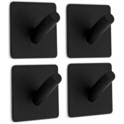 IDeko® 4 Pièces Crochet Porte Serviettes Auto Adhésif Noir Crochet Mural De Salle De Bains Porte Serviette Noir