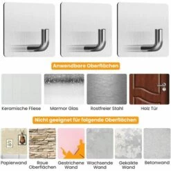 DEVENIRRICHE 6 Pièces Crochet Auto-Adhésif Porte-Serviette Acier Inoxydable Sans Perçage Aucune Trace Maison Cuisine Bureau -Treuil, cric, palan et accessoires Soldes Boutique 32951715 5