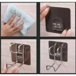 DEVENIRRICHE 2 Pcs Crochets Adhésifs Sans Perçage, 304 Acier Inoxydable Pour Usage Domestique, Ultra Forte Cintre Imperméable/Heavy Duty Crochet Fixé Au Mur Pour Cuisine, Salle De Bain, Bassin, Manteau, Serviette -Treuil, cric, palan et accessoires Soldes Boutique 32951760 3