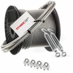 Seilwerk STANKE Câble D’acier Galvanisé Gainé (couche PVC) 10m Diamètre 2mm 1x19, 2x Tendeur M5 Œil-Crochet, 4x Serre-câble à étrier - SET 4