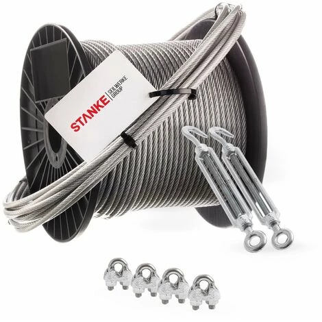 Seilwerk STANKE Câble D’acier Galvanisé Gainé (couche PVC) 10m Diamètre 2mm 1x19, 2x Tendeur M5 Œil-Crochet, 4x Serre-câble à étrier - SET 4 1 Seilwerk STANKE Câble D’acier Galvanisé Gainé (couche PVC) 10m Diamètre 2mm 1x19, 2x Tendeur M5 Œil-Crochet, 4x Serre-câble à étrier - SET 4