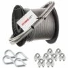 Seilwerk STANKE Câble D’acier Galvanisé Gainé (couche PVC) 5m Diam?tre 2mm 1x19, 4x Cosse-coeur, 8x Serre-câble ? étrier - SET 2