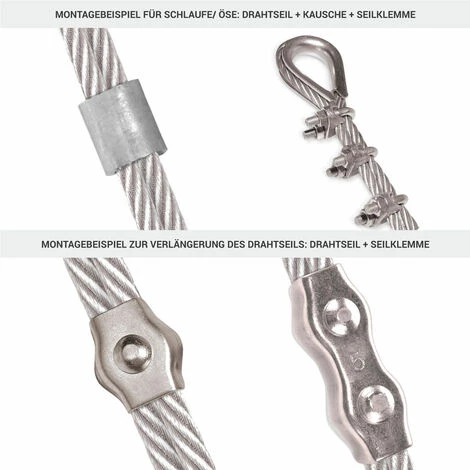 Seilwerk STANKE Câble D’acier Inoxydable V4A, 10m, Diamètre 3mm 7x7, 8x Cosse-cœur V4A, 16x Serre-câble à étrier V4A - SET 3 3 Seilwerk STANKE Câble D’acier Inoxydable V4A, 10m, Diamètre 3mm 7x7, 8x Cosse-cœur V4A, 16x Serre-câble à étrier V4A - SET 3 – Image 3