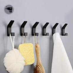 BETTERLIFE 6Pièces Crochets Auto-adhésifs, Crochet Double Porte Serviette Salle De Bain, Support Mural Auto-adhésif Pour Cuisine, Salle De Bain, Bureau, Placard, Aluminium, Noir