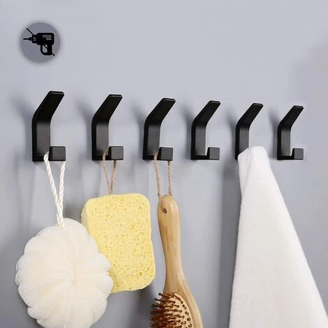BETTERLIFE 6Pièces Crochets Auto-adhésifs, Crochet Double Porte Serviette Salle De Bain, Support Mural Auto-adhésif Pour Cuisine, Salle De Bain, Bureau, Placard, Aluminium, Noir 1 BETTERLIFE 6Pièces Crochets Auto-adhésifs, Crochet Double Porte Serviette Salle De Bain, Support Mural Auto-adhésif Pour Cuisine, Salle De Bain, Bureau, Placard, Aluminium, Noir