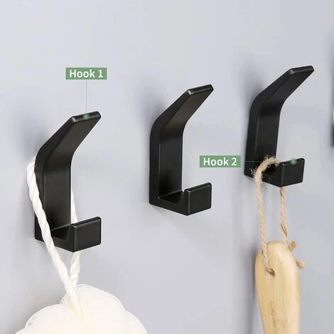 BETTERLIFE 6Pièces Crochets Auto-adhésifs, Crochet Double Porte Serviette Salle De Bain, Support Mural Auto-adhésif Pour Cuisine, Salle De Bain, Bureau, Placard, Aluminium, Noir 2 BETTERLIFE 6Pièces Crochets Auto-adhésifs, Crochet Double Porte Serviette Salle De Bain, Support Mural Auto-adhésif Pour Cuisine, Salle De Bain, Bureau, Placard, Aluminium, Noir – Image 2