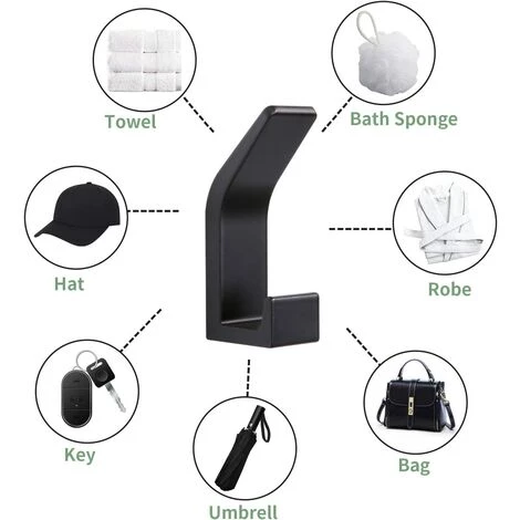 BETTERLIFE 6Pièces Crochets Auto-adhésifs, Crochet Double Porte Serviette Salle De Bain, Support Mural Auto-adhésif Pour Cuisine, Salle De Bain, Bureau, Placard, Aluminium, Noir 3 BETTERLIFE 6Pièces Crochets Auto-adhésifs, Crochet Double Porte Serviette Salle De Bain, Support Mural Auto-adhésif Pour Cuisine, Salle De Bain, Bureau, Placard, Aluminium, Noir – Image 3