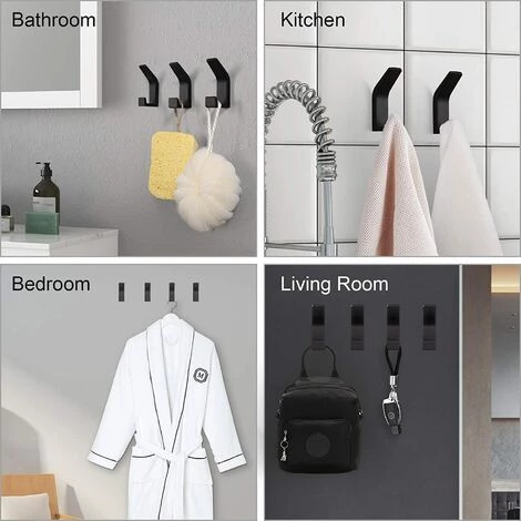 BETTERLIFE 6Pièces Crochets Auto-adhésifs, Crochet Double Porte Serviette Salle De Bain, Support Mural Auto-adhésif Pour Cuisine, Salle De Bain, Bureau, Placard, Aluminium, Noir 5 BETTERLIFE 6Pièces Crochets Auto-adhésifs, Crochet Double Porte Serviette Salle De Bain, Support Mural Auto-adhésif Pour Cuisine, Salle De Bain, Bureau, Placard, Aluminium, Noir – Image 5