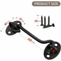 BETTERLIFE Crochet De Cabine Crochet Crochet Black, 2pcs Acier Inoxydable 150mm Verrou à Porille Robuste, Crochet Et Verrouillage Pour Garage, Porte, Fenêtre (6 Pouces) -Treuil, cric, palan et accessoires Soldes Boutique 38157900 3