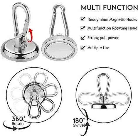 BETTERLIFE Crochets Magnétiques, Aimant En Néodyme Super Résistant De Avec Crochet à Mousqueton Amovible, Crochets Magnétiques Robustes Pour Le Bureau De Bourses De Cuisine Grill, Paquet De 2 2 BETTERLIFE Crochets Magnétiques, Aimant En Néodyme Super Résistant De Avec Crochet à Mousqueton Amovible, Crochets Magnétiques Robustes Pour Le Bureau De Bourses De Cuisine Grill, Paquet De 2 – Image 2
