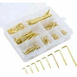 BETTERLIFE Vis Crochet, 120 Pcs 6 Tailles 6 Tailles Plaquées En Laiton Plaqué Métal Vis Auto-taraudeuse Crochet Crochet De Courbure Carré, L Crochets D'angle Droit Crochet Pour Suspendre Petit Truc