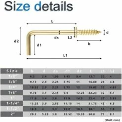 BETTERLIFE Vis Crochet, 120 Pcs 6 Tailles 6 Tailles Plaquées En Laiton Plaqué Métal Vis Auto-taraudeuse Crochet Crochet De Courbure Carré, L Crochets D'angle Droit Crochet Pour Suspendre Petit Truc -Treuil, cric, palan et accessoires Soldes Boutique 39236204 3