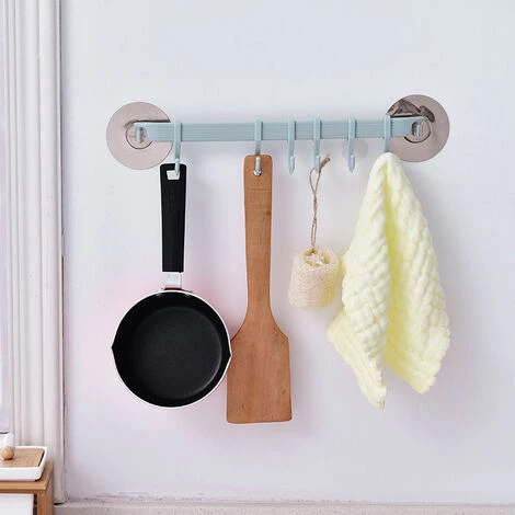 BETTERLIFE Porte Ustensiles Cuisine à 6 Crochets Ajustables, Rotatif Murale En Accroche Tringle Pour Salle De Bain, Salon, Barre, Bleu 2 BETTERLIFE Porte Ustensiles Cuisine à 6 Crochets Ajustables, Rotatif Murale En Accroche Tringle Pour Salle De Bain, Salon, Barre, Bleu – Image 2