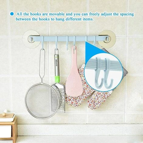 BETTERLIFE Porte Ustensiles Cuisine à 6 Crochets Ajustables, Rotatif Murale En Accroche Tringle Pour Salle De Bain, Salon, Barre, Bleu 5 BETTERLIFE Porte Ustensiles Cuisine à 6 Crochets Ajustables, Rotatif Murale En Accroche Tringle Pour Salle De Bain, Salon, Barre, Bleu – Image 5
