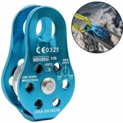 DEVENIRRICHE Grande Poulie De Sauvetage Simple/double Réa Avec Plaque Pivotante, Poulie En Alliage D'aluminium, Bleu