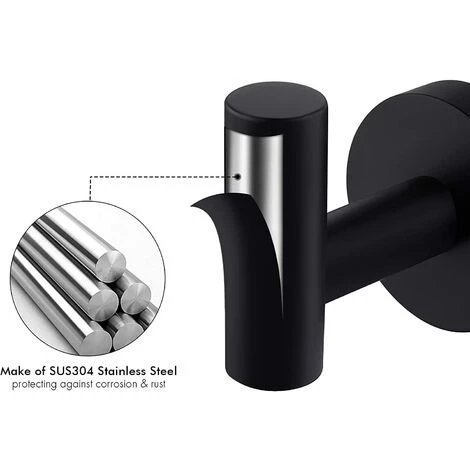 Crochet Mural Porte Serviette Salle De Bain Crochets Patère Noir Mat Acier Inoxydable SUS304 Porte Manteau Support Porte-Serviettes Rangement GrooFoo (le Noir*1) 4 Crochet Mural Porte Serviette Salle De Bain Crochets Patère Noir Mat Acier Inoxydable SUS304 Porte Manteau Support Porte-Serviettes Rangement GrooFoo (le Noir*1) – Image 4