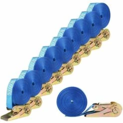 PEDY 10 PCS Sangle à Cliquet Sangle D'Arrimage En Polyester, Sangles De Serrage Avec Tendeur à Cliquet, Capacité De 400 Kg/Pièce, Certifié CE, 6M X 25MM - Bleu