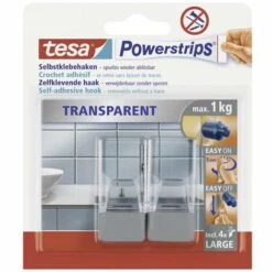Crochet Transparent Large Chrome Mat Tesa Powerstrips® Tesa 58812-00000-20 Transparent, Chrome 2 Pc(s)