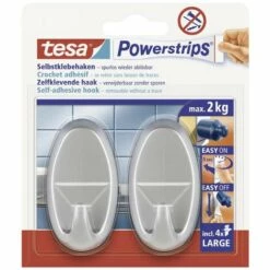 Crochet Tesa Powerstrips® Large Oval Tesa 58063-00000-20 Chrome (mat) 2 Pc(s)