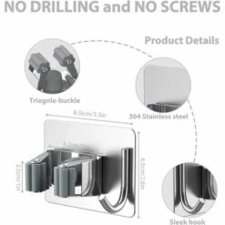 SUPERMARKET 4 Pièces Porte Balai, Auto Adhésif Accroche Balai Mural Sans Perçage, Mop Support Avec Crochets Pour Cuisine Salle De Bain Jardin Argenté, Superma -Treuil, cric, palan et accessoires Soldes Boutique 49196685 5