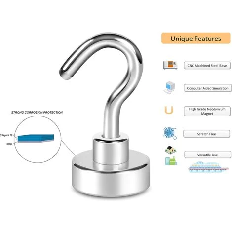 VERSAILLESFR Lot De 10 Crochets Magnétiques, 8 Kg Aimant Puissant Avec Crochet Pour Réfrigérateur, Crochet De Croisière Robuste Pour Plafond, Crochet Magnétique, Versailles 2 VERSAILLESFR Lot De 10 Crochets Magnétiques, 8 Kg Aimant Puissant Avec Crochet Pour Réfrigérateur, Crochet De Croisière Robuste Pour Plafond, Crochet Magnétique, Versailles – Image 2