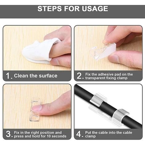 ALMI 64PCS Clips Câble Adhésives. Gestion De Câble Support Clips Rangement De Câble Fixation Auto Collant. Plastique Organiseur De Fils Electriques Pour Bureau/Voiture/TV/Téléphone/Chargeur (S) 4 ALMI 64PCS Clips Câble Adhésives. Gestion De Câble Support Clips Rangement De Câble Fixation Auto Collant. Plastique Organiseur De Fils Electriques Pour Bureau/Voiture/TV/Téléphone/Chargeur (S) – Image 4