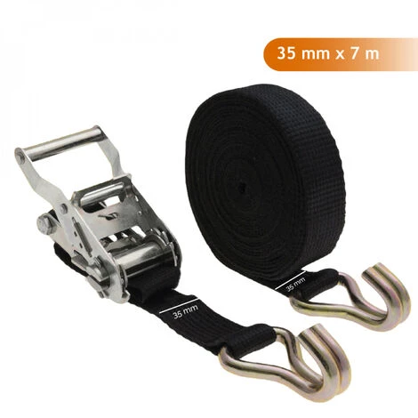 Lot De 4 Sangles D'arrimage Avec Tendeur à Cliquet Et 2 Crochets - 35 Mm X 7 M - Noir - Linxor - Noir 2 Lot De 4 Sangles D'arrimage Avec Tendeur à Cliquet Et 2 Crochets - 35 Mm X 7 M - Noir - Linxor - Noir – Image 2