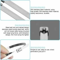 Kartokner 100 PCS Collier De Serrage En Acier Inoxydable 20 Cm / 30 Cm Attache De Câble Métallique Serre Câble Attache Câble Autobloquant Attaches à Glissière à Câble Pour Fils, Câbles, Tuyaux -Treuil, cric, palan et accessoires Soldes Boutique 53646123 3