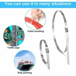 Kartokner 100 PCS Collier De Serrage En Acier Inoxydable 20 Cm / 30 Cm Attache De Câble Métallique Serre Câble Attache Câble Autobloquant Attaches à Glissière à Câble Pour Fils, Câbles, Tuyaux -Treuil, cric, palan et accessoires Soldes Boutique 53646123 5