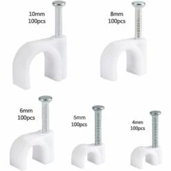ALMI 500 PCS Attache-Câble Ronde Avec Clou En Acier Clips Muraux Pour Câbles Clips De Câbles Ronds Pour La Gestion Des Câbles Fixation Et Organisateur De Fils(4 Mm /5 Mm /6 Mm /8 Mm /10 Mm, Blanc) -Treuil, cric, palan et accessoires Soldes Boutique 53853875 5