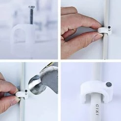ALMI Câble Rond Clips, 100 Pièces Gestion De Câbles Avec Clou Cable Mur Attaches Câbles Pour Ethernet Organiseur Electrique Fil (10 Mm, Blanc) -Treuil, cric, palan et accessoires Soldes Boutique 53853898 4