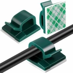 GUAZHUNIFR 100 PiècesGuazhuni Mini Clips De Câble Extérieurs Avec Ruban Adhésif Clips Câble Auto-Adhésifs Clips De Lumière De Décoration Clip De Porte-Câble Pour Noël Et Lumière De Fée ( Vert Foncé)