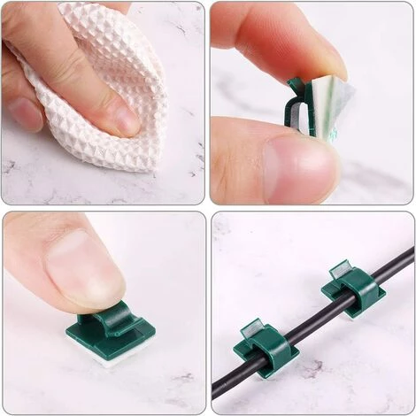 GUAZHUNIFR 100 PiècesGuazhuni Mini Clips De Câble Extérieurs Avec Ruban Adhésif Clips Câble Auto-Adhésifs Clips De Lumière De Décoration Clip De Porte-Câble Pour Noël Et Lumière De Fée ( Vert Foncé) 3 GUAZHUNIFR 100 PiècesGuazhuni Mini Clips De Câble Extérieurs Avec Ruban Adhésif Clips Câble Auto-Adhésifs Clips De Lumière De Décoration Clip De Porte-Câble Pour Noël Et Lumière De Fée ( Vert Foncé) – Image 3