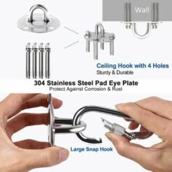 LONGZIMING Crochet De Plafond, Crochet De Fixation Murale Pour Hamac Suspendu,Yoga,Chaise Accrochante Et Sac De Boxe, 500KG Capacité Acier Inoxydable Kit De Suspension Trainer Avec Mousqueton Et Vis De Fixation -Treuil, cric, palan et accessoires Soldes Boutique 57058551 3