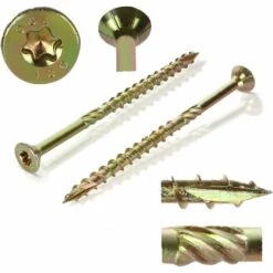 ALMI Lot De 50 Vis A Bois Torx, Vis à Bois 6x100mm En Acier Zingué Jaune Tête Torx Type, Vis à Panneaux D’aggloméré Universelle - Vis Bois 100mm