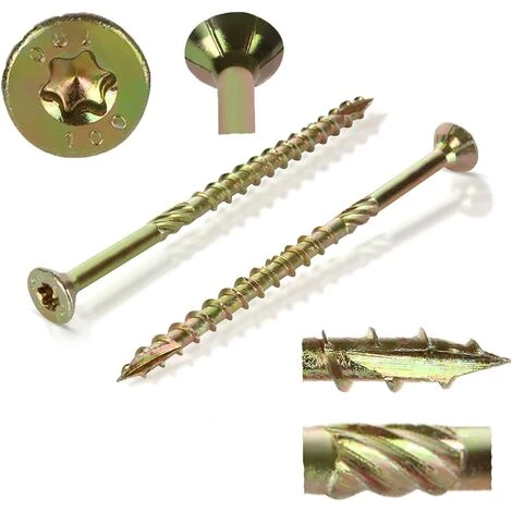 ALMI Lot De 50 Vis A Bois Torx, Vis à Bois 6x100mm En Acier Zingué Jaune Tête Torx Type, Vis à Panneaux D’aggloméré Universelle - Vis Bois 100mm 1 ALMI Lot De 50 Vis A Bois Torx, Vis à Bois 6x100mm En Acier Zingué Jaune Tête Torx Type, Vis à Panneaux D’aggloméré Universelle - Vis Bois 100mm